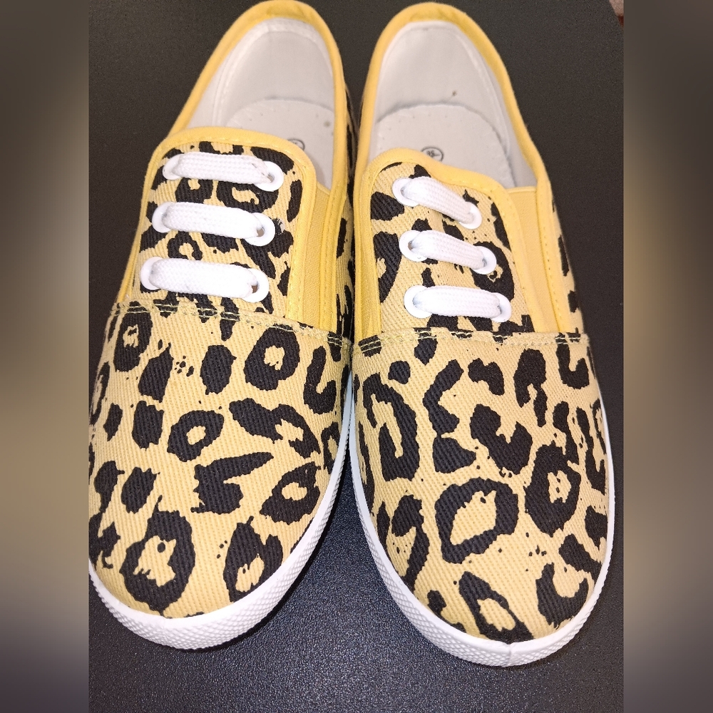 Leopard Print Sneakers- Yellow and Black Size 5